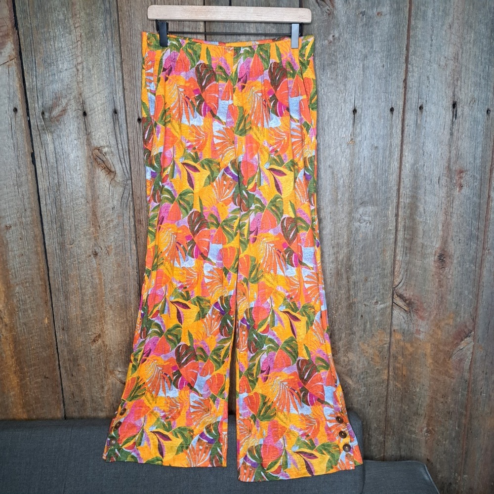 NWT Resortwear Dopamine Dressing C&C California 100% Linen Wide Leg Pants Medium